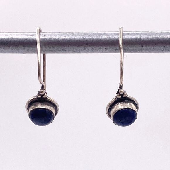 Vintage Sterling Silver and Lapis Lazuli Dainty Earrings - Picture 3 of 5